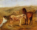 Famous Horse Paintings - A Horse And Donkey In A Hilly Landscape